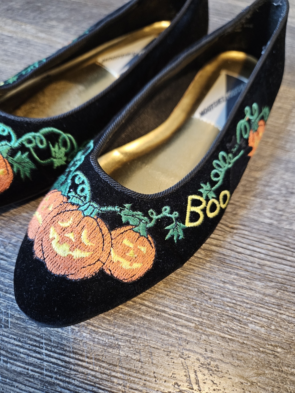 Mootsies Tootsies Vintage Velvet Black Embroidered Pumpkin Ballet Flats - Picture 5 of 5